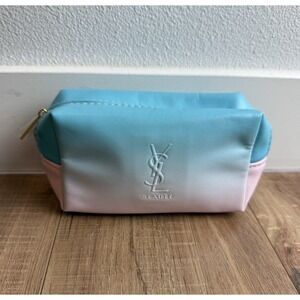 YSL Beaute Pouch Small pink blue ombre Case faux leather toiletry travel Bag